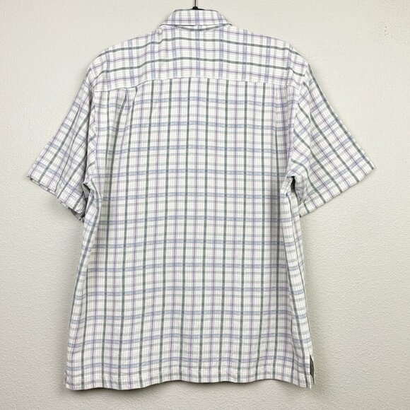 Tommy Bahama Men's Medium 100% Silk Short Sleeve Collared Shirt Plaid Cream - Picture 11 of 16